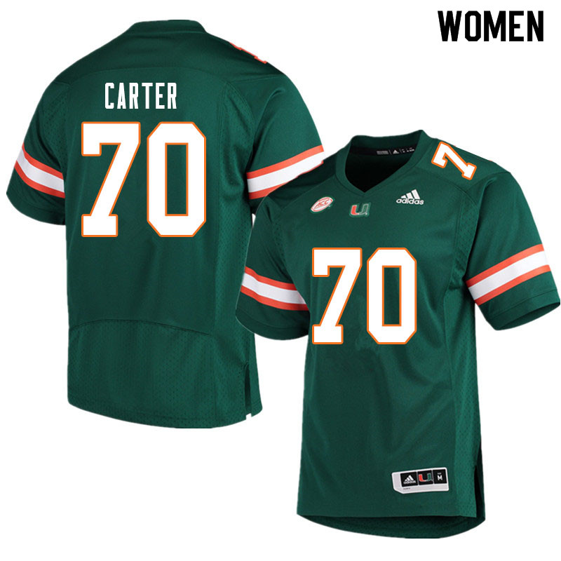 Women #70 Earnest Carter Miami Hurricanes College Football Jerseys Sale-Green
